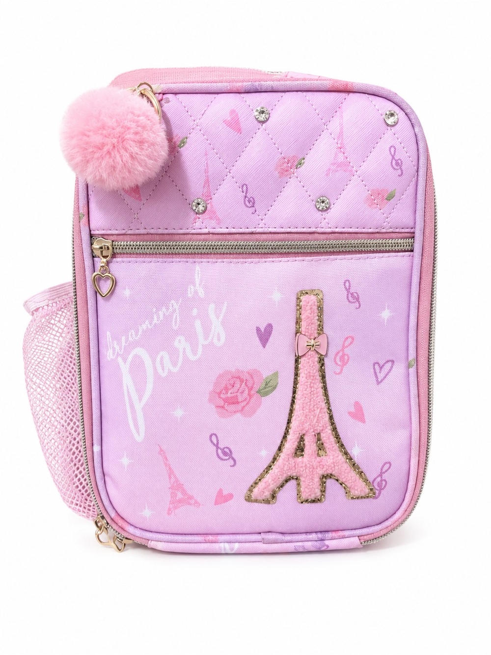 Kids Pink Paris-Themed Lunch Bag with Pom Pom